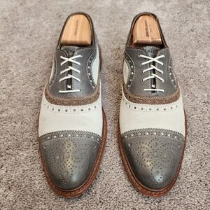 J&M Gray, Brown, & White Cap Toe Men’s Dress Shoes size 10.5M Leather & Suede